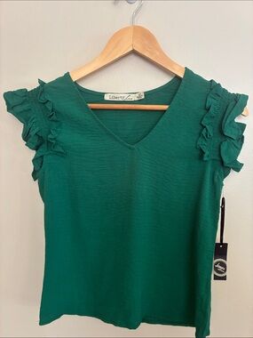 Liberty Love Emerald Green Ruffle Sleeve V-Neck Top
